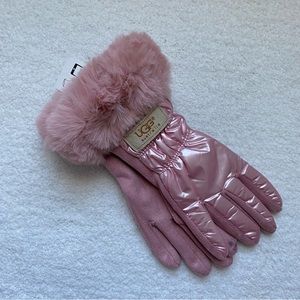 UGG Pink Metallic Faux Fur Tech Gloves